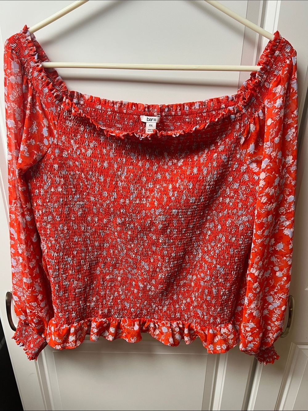 Bar III Red Floral Off-The-Shoulder Smocked Top, XXL - Picture 3 of 4